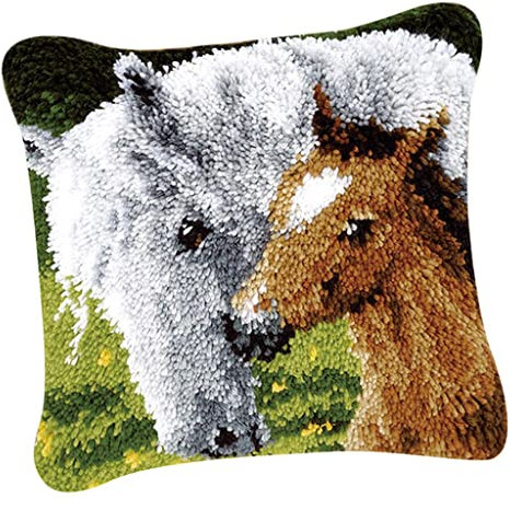 Milageto Knüpfhaken-Set, Knüpfkissen, Knüpfpackung, Baumwolle, Mehrfarbig, 43 x 43 cm - Pferd