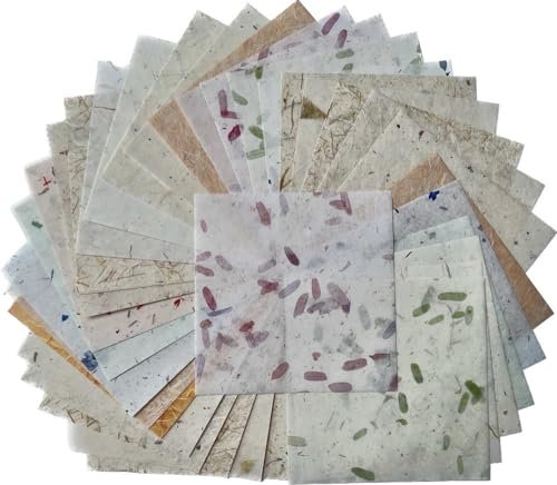 50 Hojas de Tamaño Mixto 15.6 x 15.2 cm, Papel de Origami y Decoración, Cuadrado Plegable para Manualidades (Hojas de Tamarindo, Cebolla, Paja de Arroz, etc.)