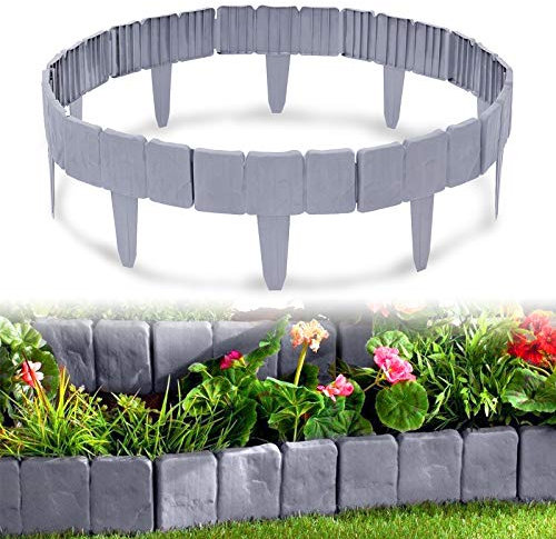 HENGMEI Rasenkante in Steinoptik 20m Beetumrandung Mähkante 80 stücke Randsteine Kunststoff Beeteinfassung Gartenzaun 1 Element (L x H): 25cm x 23cm