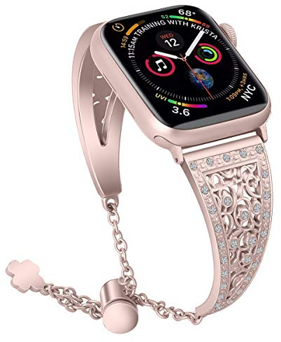 AISPORTS Compatible with Apple Watch Strap 42mm 41mm 40mm 38mm for Women, Slim Crystal Bling Glitter Diamond Metal Bracelet Wristband Replacement Strap for Apple Watch Series 10/9/8/7/6/5/4/3/2/1/SE