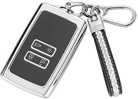 Coque de clé en TPU pour Renault 4 boutons, étui pour carte-clé Renault avec porte-clés en cuir, compatible avec Capteur/Clio/Kadjar/Zoe/Megane/Dacia duster