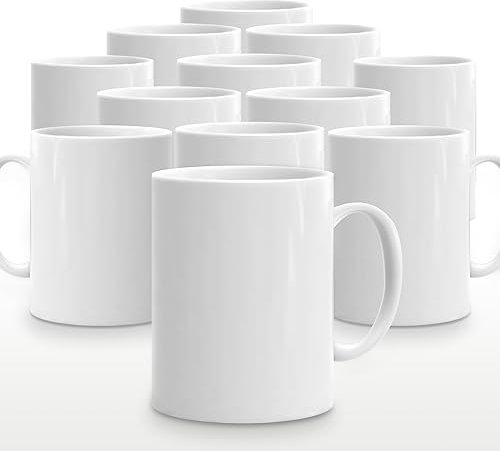 SOL 12pk White Mugs - 11oz 100% Lead & Cadmium Free Stoneware Coffee & Tea Mugs - Perfect for Kitchens, Restaurants & Cafes, Great Gift Idea