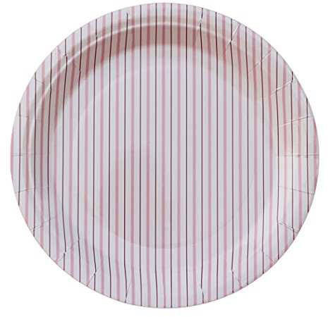 Große Pappteller (8er-Set) | Rosa Speiseteller | Rosa Geschirr | Rosa gestreifte Partyteller | Pastell-Pappteller