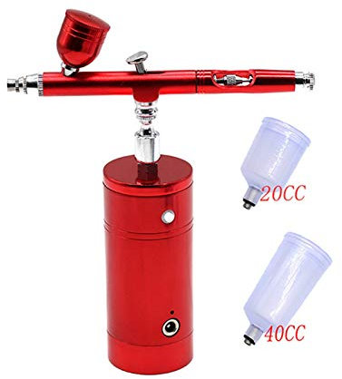 Airbrush kit Wireless Airbrush Kit With Rechargeable Airbrush Compressor Big Capacity Ink Cup Spray Pen For Nail Art Face Paint Cake Coloring air brushes for painting (Color : Red)