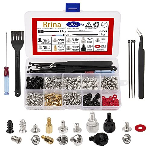 Rrina Kit surtido de 363 separadores de tornillos de computadora para disco duro SSD de 2.5 pulgadas, carcasa de computadora, placa base, ventilador, gráficos de alimentación