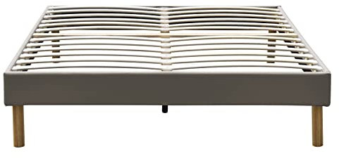Adrien - Solide et Confortable Sommier Tapissier Gris + Pieds en 20 cm pour Matelas en 140x200 - 2 x 13 Lattes - Montage Rapide et Facile - revetement Tissu Polyester Facile d'entretien