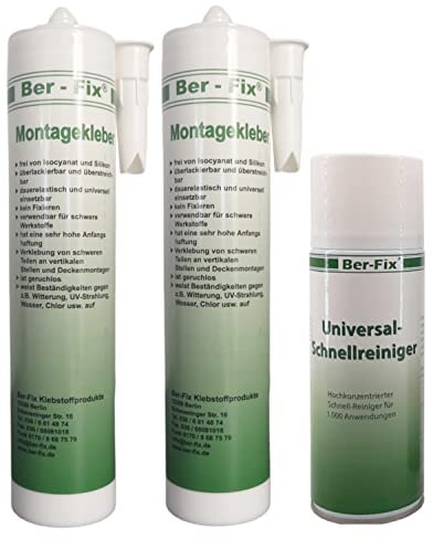Ber-Fix® Montagekleber BF3000 2× 290 ml + 400ml Spray | Hochleistungskleber inkl. Schnellreiniger