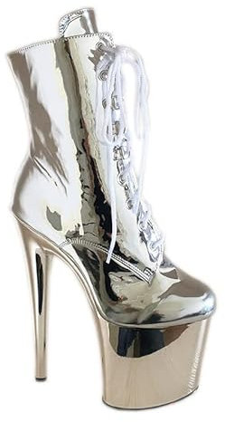 denova's Stivaletti da donna in vernice con tacco molto alto, stringati, grandi dimensioni, plateau, pole dance, con cerniera, Argento, 10 US