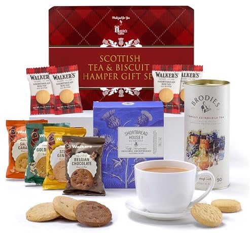 Hattie’s Gifts Scottish Afternoon Tea Hamper - Edinburgh Tea & Luxury Shortbread Biscuits - Gourmet Food Gift for Men & Women - Birthdays, Thank You, & Celebrations