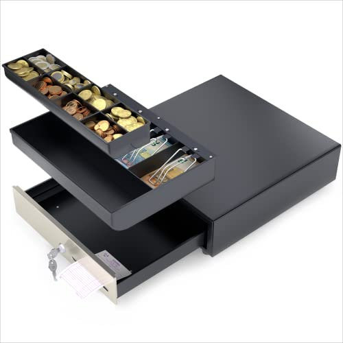 ACROPAQ Kassenschublade - Manuell Push Öffnung, Kassenlade 33 x 33 cm, Unterbau geeignet - Kasse, Cash Register, Bargeldkasse - Schwarz mit Edelstahlfront