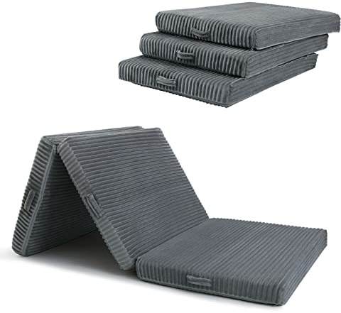 MeMoreCool Tri Folding Floor Mattress 190x90cm, 10cm Thick Foam Foldable Futon Mattress with Washable Cover, Portable Guest Bed Mat for Travel, Camping, Single
