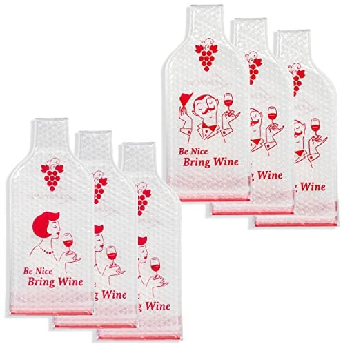 Lazenne Coussins à Vin - 6 Pochettes Réutilisables - Protecteur de Vin pour Voyage, 3 Fermeture & 3 Couches - Protecteur Bouteille Vin, Alcool, Huile, Bière, Parfum, pour Les Bagages d'avion