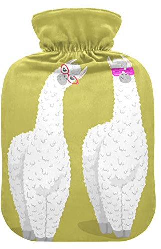 YOUJUNER Wärmflasche mit süßem Lama Lama Lama Alpaka Bezug 1 Liter große Wärmflasche Warm Komfort Handfüße Wärmer
