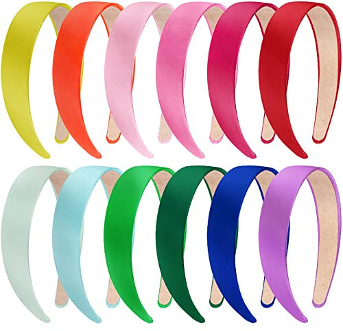 SIQUK 12 Stück Satin Haarreifen Damen Stirnbänder Satin Haarreif Rutschfestes Stirnbänder Buntes Stirnband für Frauen und Mädchen, 12 Farben