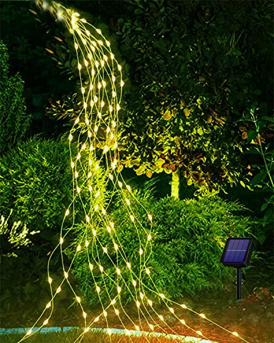 Joysing Solar Lichterkette Aussen 2M 200 LED Lichterschweif, 8 Modi Wasserfall Lichterbündel Wasserdichte Lichterstrang für Gießkanne Pflanzen Terrasse Balkon Garten Deko - Warmweiß