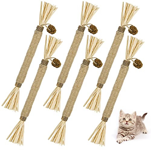 vsshe Giocattoli di Erba Gatta, 6 Pezzi Bastoncini da Masticare per Gatti, Naturale Bastoncini Matatabi per Gatti, Denti di Gatto Pulizia Masticare Giocattoli, per Eliminare Alitosi e Tartaro