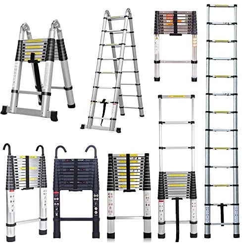5M/16.4FTTelescoping Ladder with Double Detachable Hooks, Telescopic Extension Ladder Portable Aluminum Collapsible Multi-Purpose Ladder for Indoor Outdoor Work, 330 lbs Capacity EN131