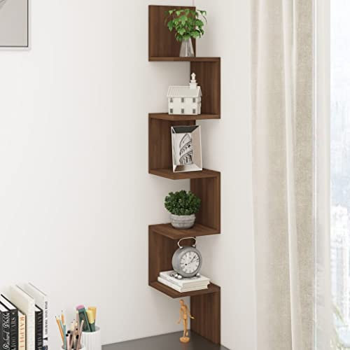 FIRBNUS 20x20x127,5 cm Bücherregal Wand Eckregal Wandregale Regalboden Hängeregal Wand Regale Regal Braun Eichen Schwebend für Wohnzimmer Kinderzimmer Wandregal Holzwerkstoff mit Mattem Finish