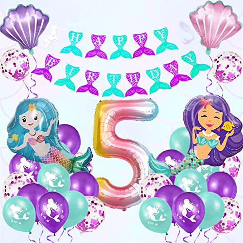 Aapxi Meerjungfrau Geburtstag Deko Luftballons,5 Jahre Alt Kindergeburtstag Deko Luftballon,Mädchen Geburtstag Deko XXL Regenbogen Zahlen Folienballon,Happy Birthday Girlande