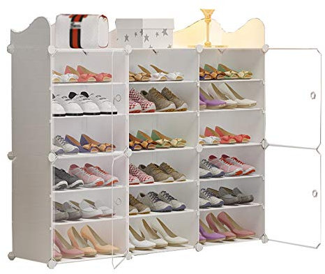 HWSY Regal Schuhregal Zaun 3 Säulen 6 Ebenen Kunststoff Mit Tür 36 Paar Schuhe Aufbewahrung Schlafsaal Wohnzimmer Weiß 126X32X106CM Interesting