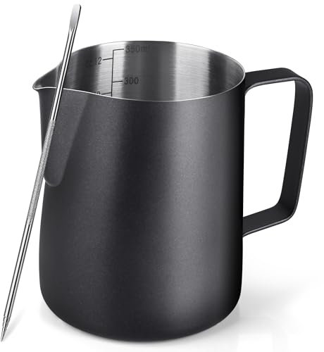 Jarra de leche, 350 ml de acero inoxidable, espumador de leche 304 de acero inoxidable y bolígrafo tipo latte, accesorio barista, jarra de leche de acero inoxidable para café espresso capuchino
