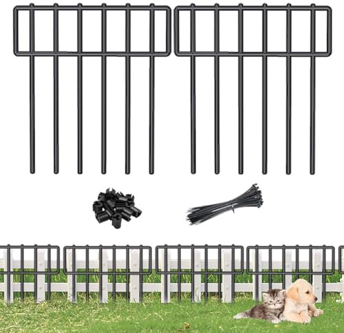 Voittozege 10 Stück Tier-Barrierezaun, kein Graben, 33 cm L x 30,5 cm H, Gartenzaun-Umrandung für Hunde, Kaninchen, Haustier, Metallzaunplatten, rostfreie Metall-Verteidigungszaun-Umrandung für den