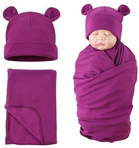 XIAOHAWANG Baby Pucktuch Baumwolle Mit Neugeborene Mütze Baby Spucktücher Weiche Bequemem Pucktuch für Baby Mädchen,Junge (Tiefes Lila, 85 x 85 cm)