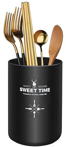 Bote Soporte Utensilios Cocina, 15 x 10 cm Soporte Bote para Porta Utensilios de Cocina Metal, Soporte para Porta Cubiertos de Cocina, Portautensili da Cucina para Tenedores, Cucharas, Palillos(Negro)
