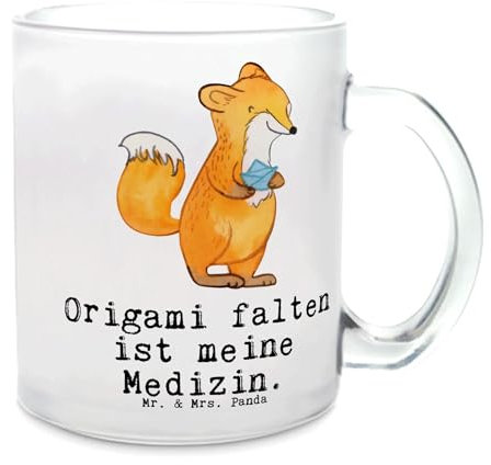 Mr. & Mrs. Panda Teetasse Origami - Geschenk, japanische Faltkunst, Teetasse aus Glas, Sportler, Tasse mit Henkel, Teeglas, Dankeschön, Danke,