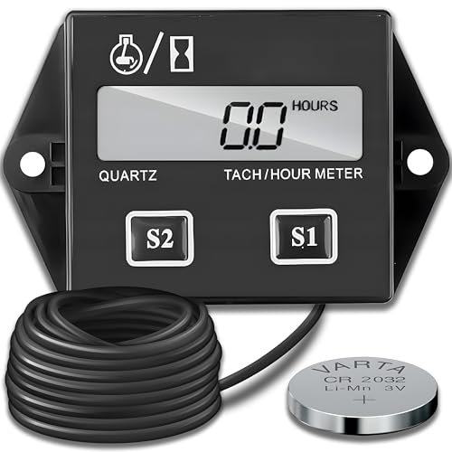 Retoo Motorstundenzähler, Drehzahlmesser, Digitaler, Betriebsstundenzähler, Stunden Geschwindigkeitsrekord, Rücksetzbarer, Hintergrundbeleuchtung, Wartungsstundenzähler für Reiten Rasenmäher