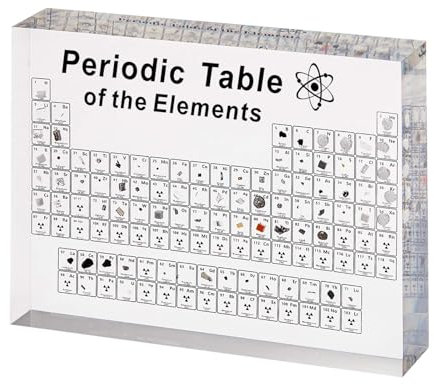 Periodensystem mit Echten Elementen im Inneren, Acryl Periodic Table of 83 Elementen, Proben Periodensystem Display Geschenk für Schüler Lehrer Kinder Studenten Handwerk Dekoration (Größer A)