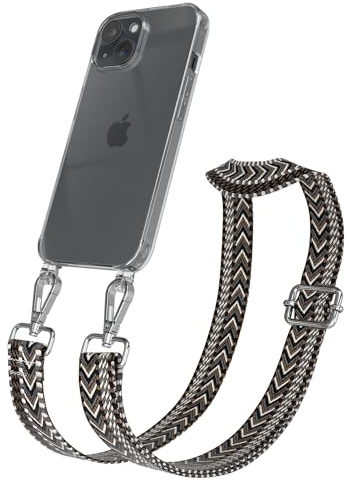 EAZY CASE Handykette - Verstellbares Taschenband kompatibel mit iPhone 15, Schulterriemen, Handykordel mit Silikon Hülle, Umhängetasche, Grau Schwarz Silber