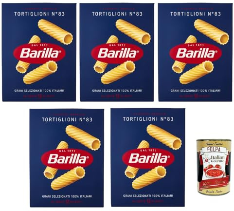Italian Gourmet Tortiglioni n° 83 pasta italiana Hartweizen Nudeln 5 x 500g | Semola di grano duro, formato rigato; hält Sugo gut, perfetta per ricette, Gesamtnettogewicht 2,5 kg + Kostenlos Polpa 400g
