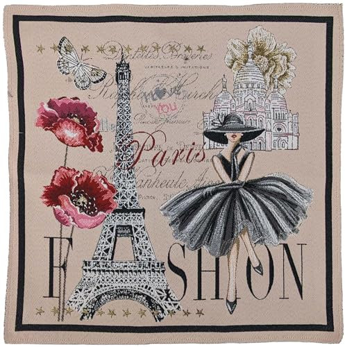 Carré de Tissu Jacquard Polycoton Motif Mode Vintage Paris Adele Rose