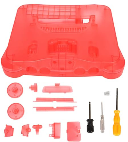 Étui de Protection Translucide pour Console de Jeu Vidéo Rétro, Compatible avec N64, Kit Complet avec Tournevis de Montage, Autocollant, pour Toutes Les Consoles (Rouge Clair