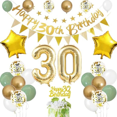 30. Geburtstag Deko Salbeigrüne, Luftballon 30. Geburtstag Frau Mann Geburtstagsdeko 30 Jahr, Ballon 30. Geburtstag, Zahl 30 Ballons Geburtstag Tortendeko, Ballon 30 Deko für 30 Jahre Geburtstagsdeko