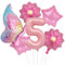 VIKY® Schmetterlinge Deko 5 Geburtstag Mädchen, Folienballon Schmetterling Deko Luftballon 5. Geburtstag Mädchen, Geburtstagsdeko 5 Jahre, Schmetterling Folienballon 5 für Kindergeburtstag Deko
