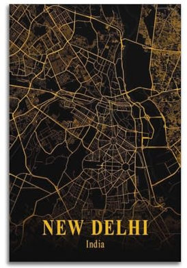 BPQN Retro-Karten-Poster, Asien, Indien, Neu-Delhi, dekoratives Gemälde, Leinwand-Kunstbild, 30 x 45 cm