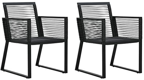 Willood Gartenstühle 2 STK. Schwarz PVC Rattan Gartenstuhl Gartensessel Essstuhl Sessel Stuhl Stühle Rattanstuhl Gartenmöbel Balkonstuhl Terrassenstuhl Seil Rattan