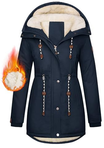 TOMEEK Damen Winterjacke Winter Warm Wintermantel Damen Lang Winterparka mit Teddyfell Gefüttert Kapuzenmantel Mantel Parka Damen-Mäntel Jacke Fleecemantel Skijacke(Marineblau,S)
