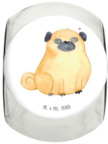 Mr. & Mrs. Panda Leckerli Glas Mops L 870ml - Geschenk, Hunderasse, Leckerli Glas Hund, Leckerli Dose, Hundeleckerlies Behälter, Liebe,