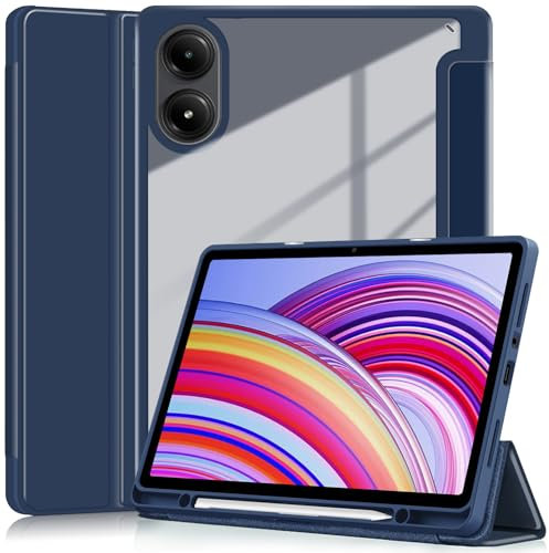 YRH Funda para Redmi Pad Pro con Soporte para bolígrafo de 12,1 Pulgadas 2024, Transparente Back Cover for Tablets Xiaomi Redmi Pad Pro (Azul Marino Azul)
