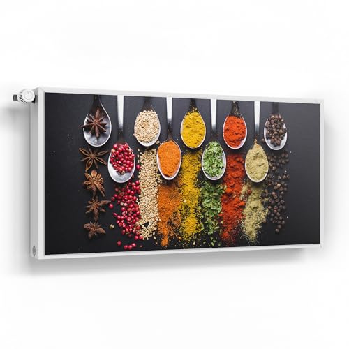 DEQORI Magnetfolie für Heizung 120x60 cm | Motiv Kochlöffel mit Gewürzen | dekorative Magnetmatte Heizkörper Schutz Verkleidung | Magnet Deko-Folie selbstklebend, magnetisch & wasserabweisend