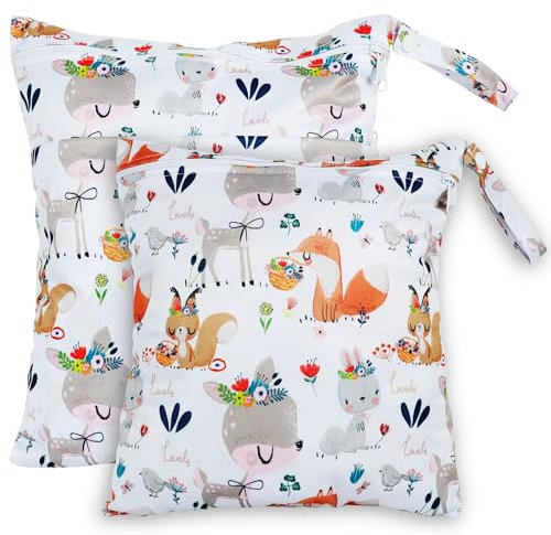 Loscarol 2 Stück Wetbag Groß Kindergarten für Baby Personalisiert Nappy Bag, Lässig Nasstasche Wechselwäsche Schwimmsachen wasserdichte Windeltasche, Klein Bikini Wet Bag Schwimmen Set (Rabbit)