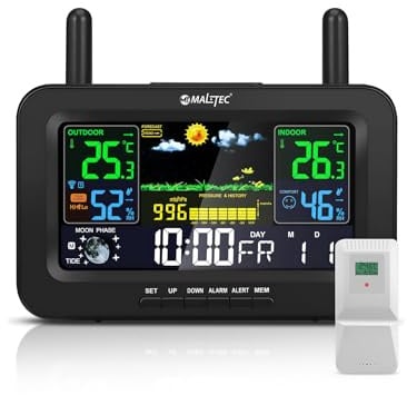MalTec Funk-Wetterstation Thermometer Barometer Drahtlose externer Wettersensor Druck Alarm