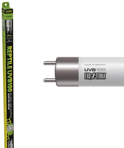 Exo Terra UVB 100 T5 Very High Output Reptile UVB Bulb, 24w, 12 | UVA/UVB Lighting for Terrariums. Supports D3 & Calcium Absorption.
