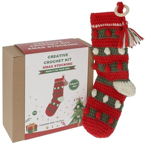 Shudehill Giftware Creative Crochet Kit for Adults – DIY Christmas Stocking Craft Set, Perfect for Beginners, Includes All Materials & Instructions for a Fun, Easy Crochet Project