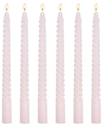 6 Pack 10 Inch Pale Pink Spiral Taper Candles for Holiday Home Decoration, Unscented Dripless Twisted Candlesticks for Dinner Party Wedding Baby Shower and Easter