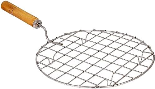 Edelstahl 1 Stahl Roaster Papad Jali Barbecue Grill mit Holzgriff und 1 Stahl Eierschläger/Whisker (2 Stück)