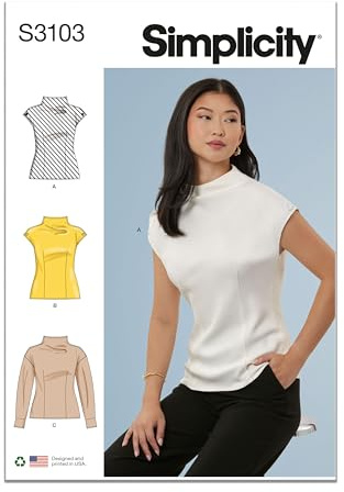 SIMPLICITY Sewing Pattern SS3103R5 Misses' Top with Sleeve Variations R5 (14-16-18-20-22)